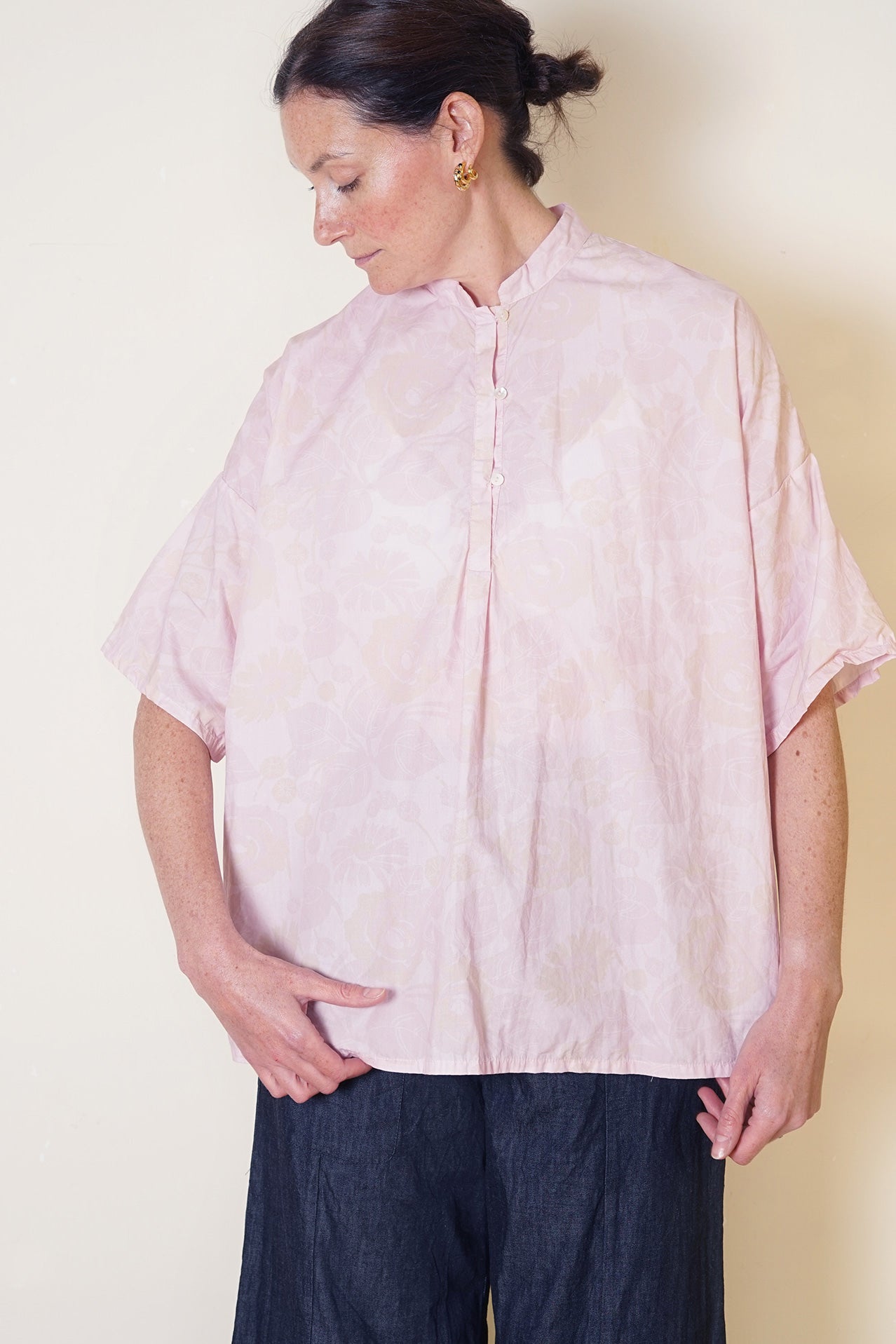 easy shirt rose print cotton poplin