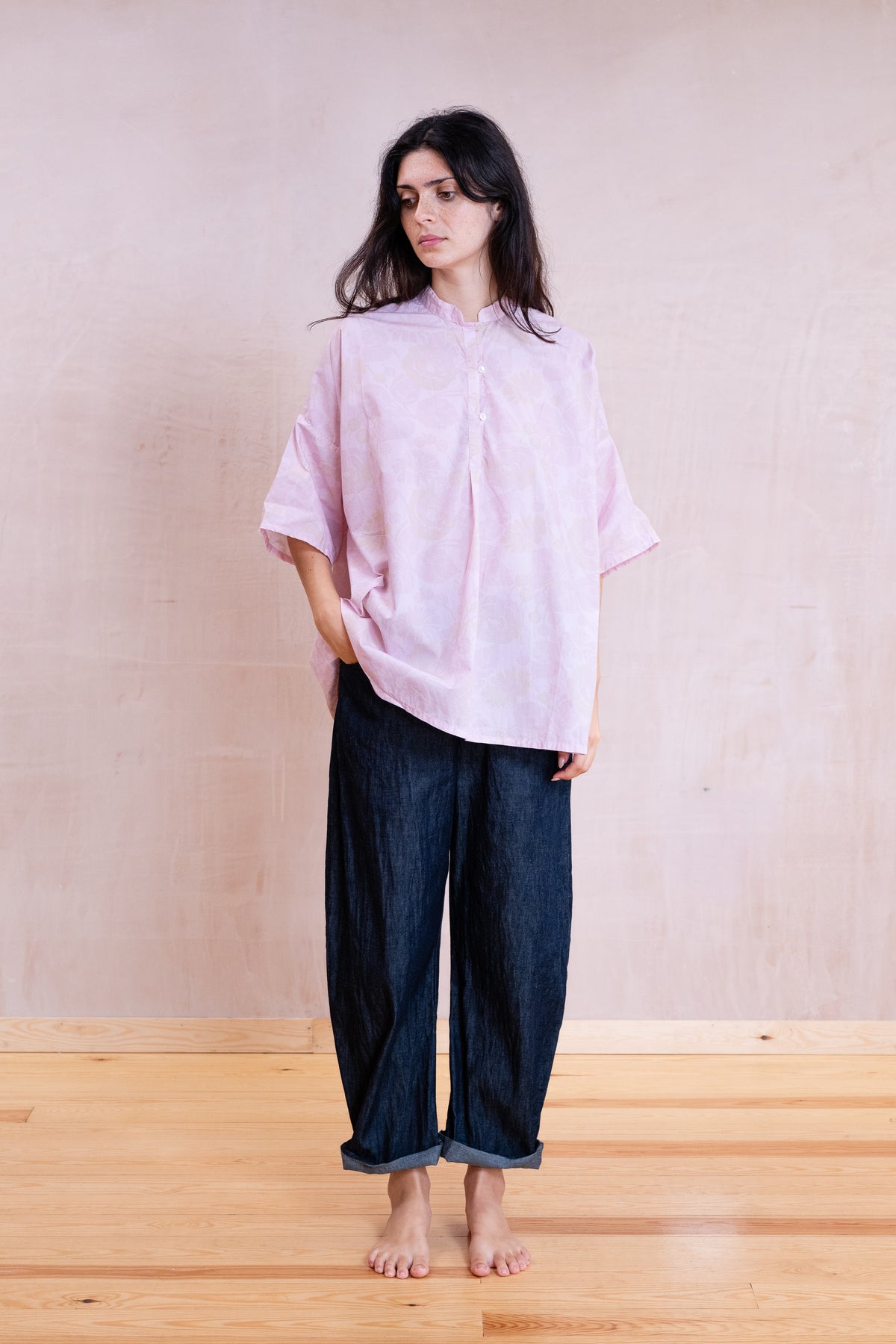 easy shirt rose print cotton poplin