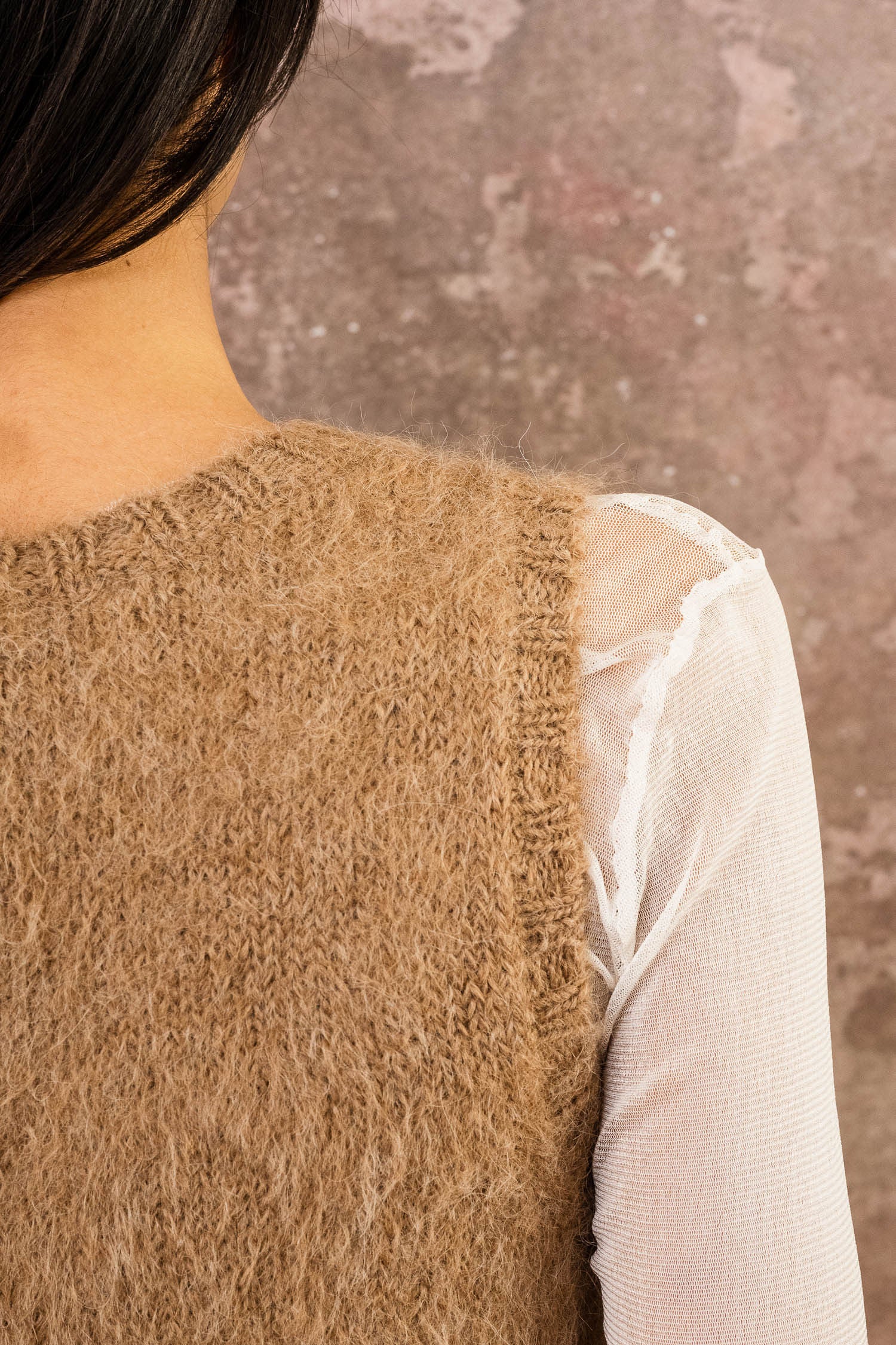plain fluffy alpaca vest