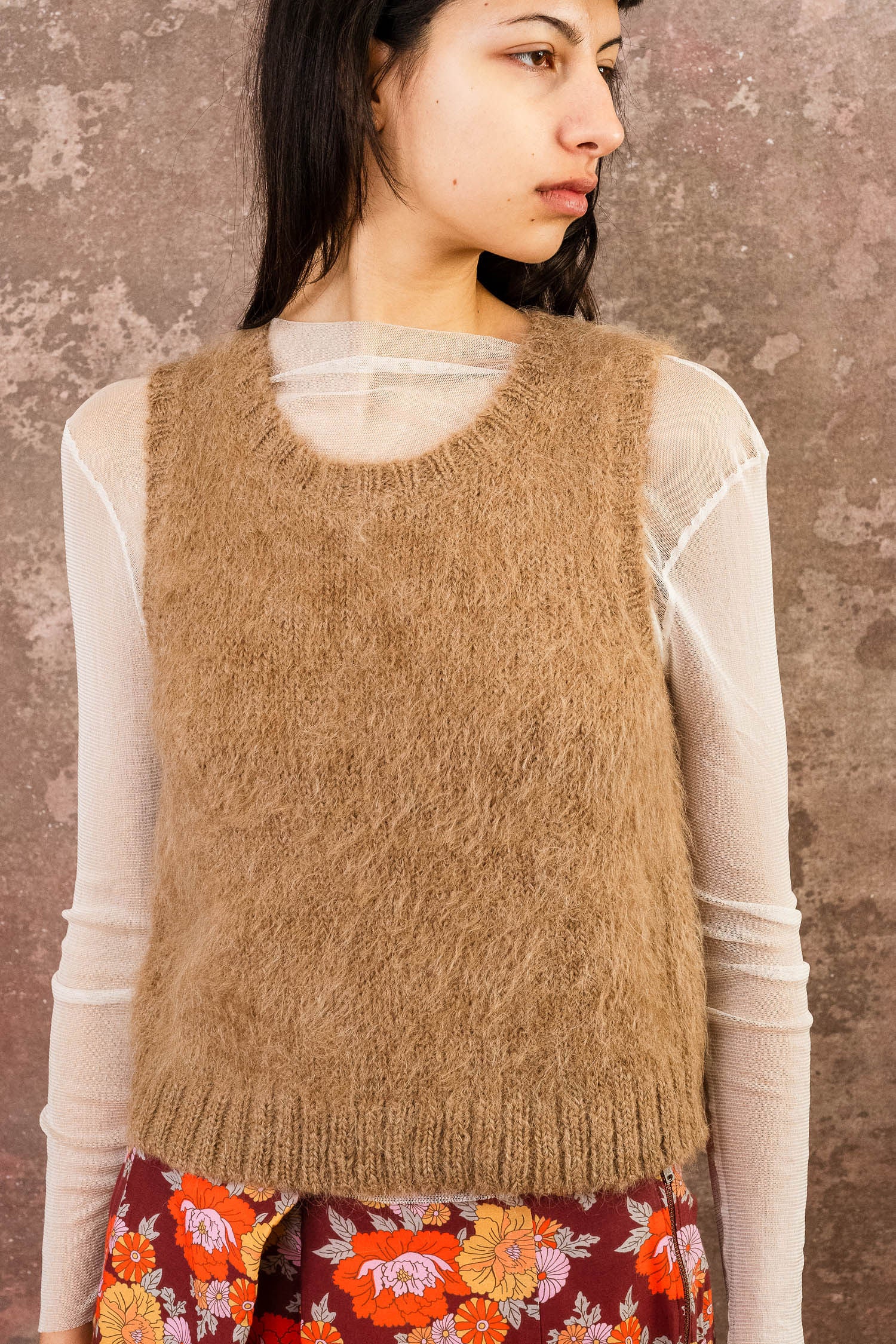 plain fluffy alpaca vest