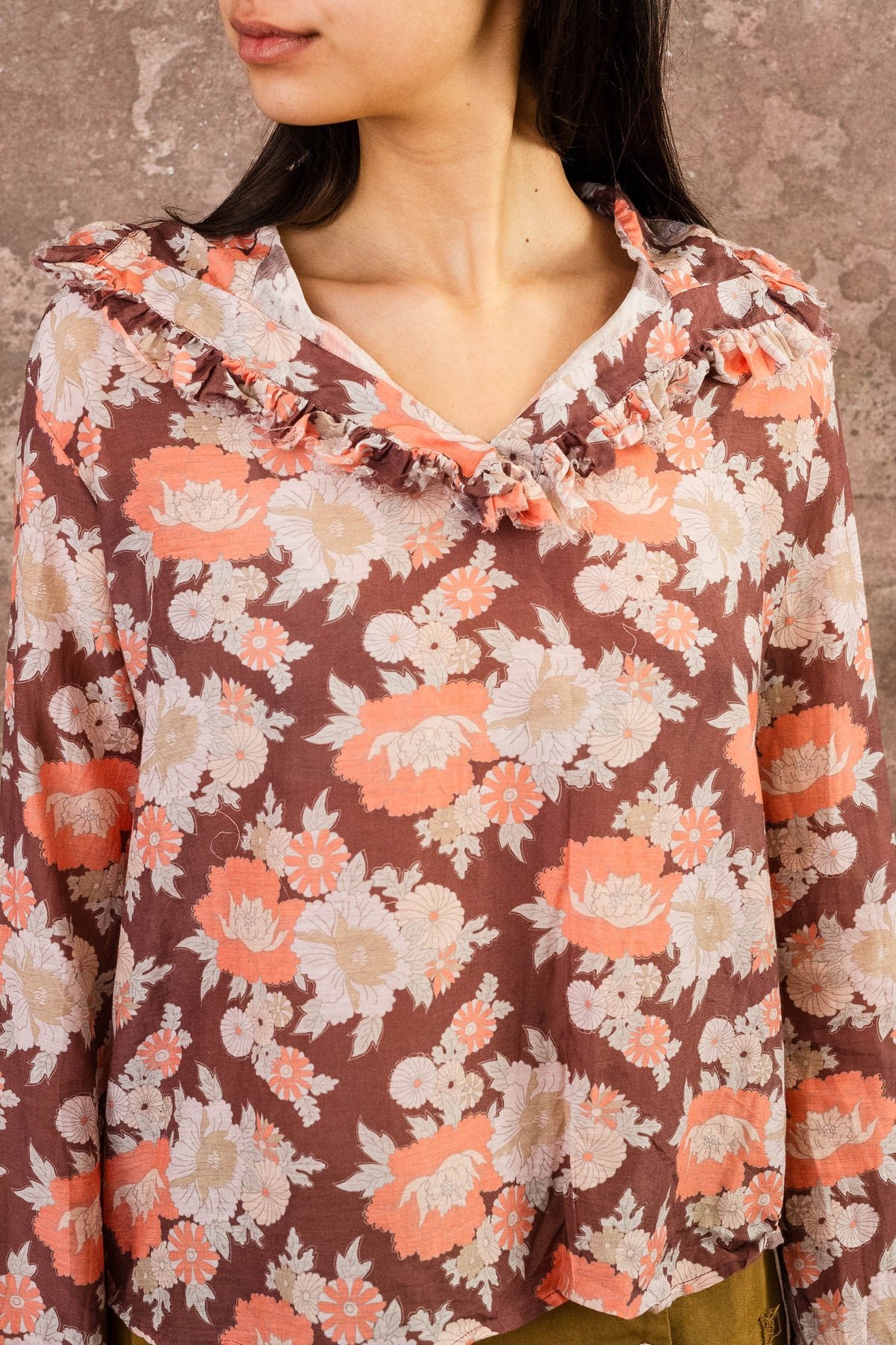 frill blouse silk cotton voile print