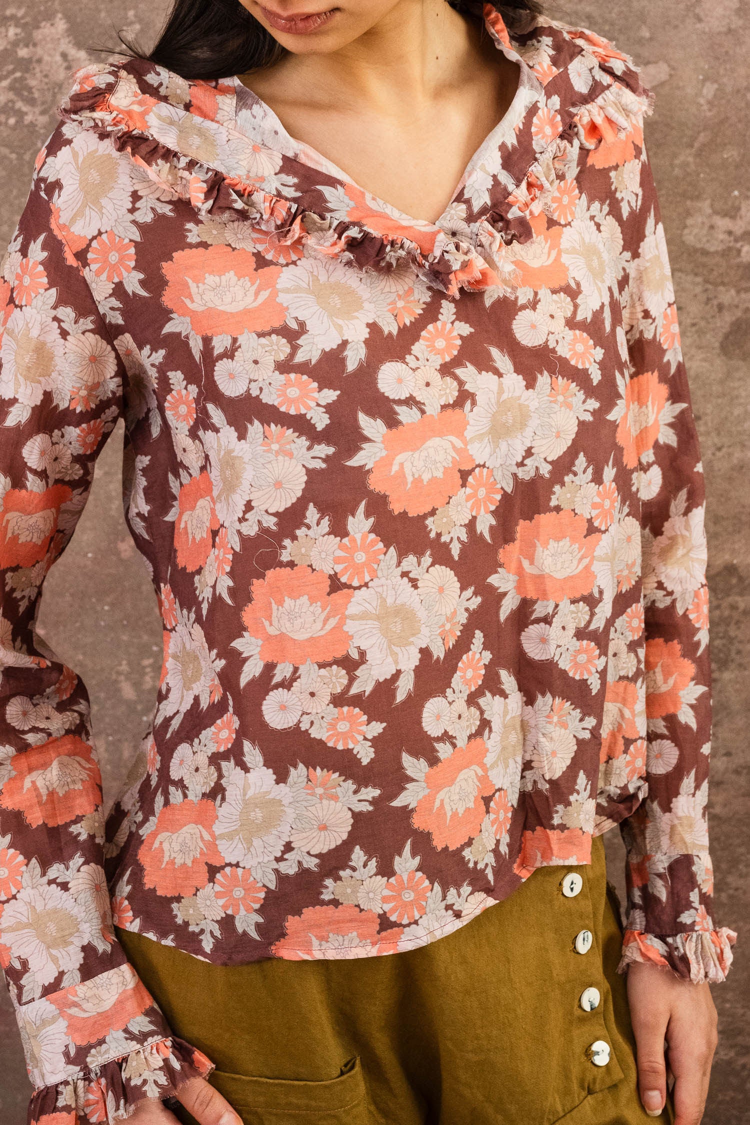 frill blouse silk cotton voile print