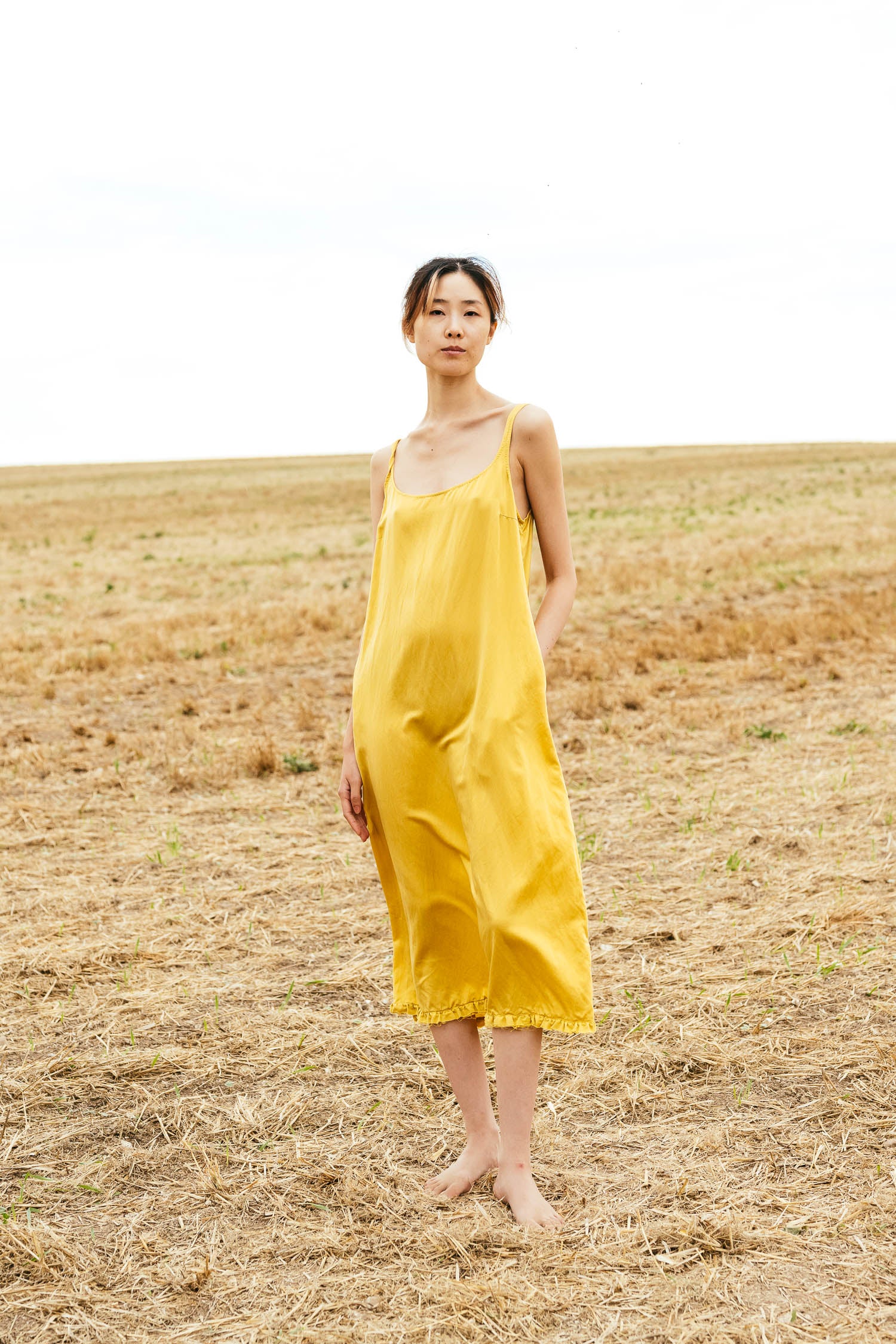 sale frill hem dress silk cotton satin