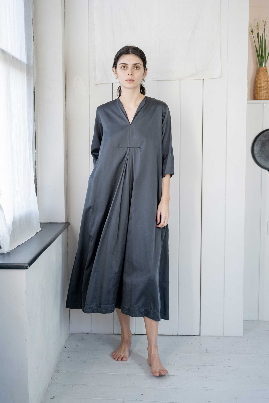 sale pleat in dress long silk cotton satin
