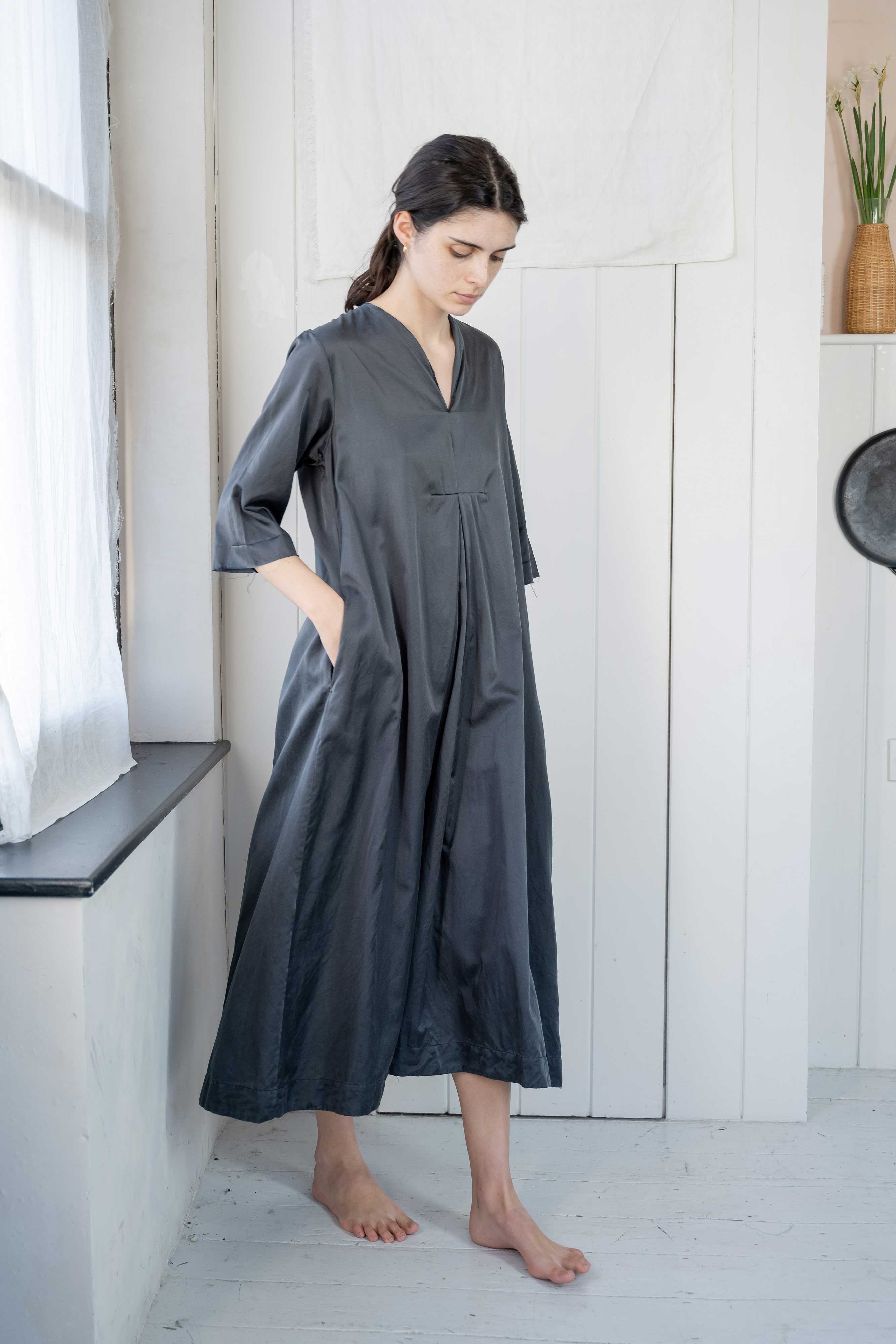 sale pleat in dress long silk cotton satin