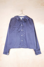 puckered collar blouse silk cotton satin