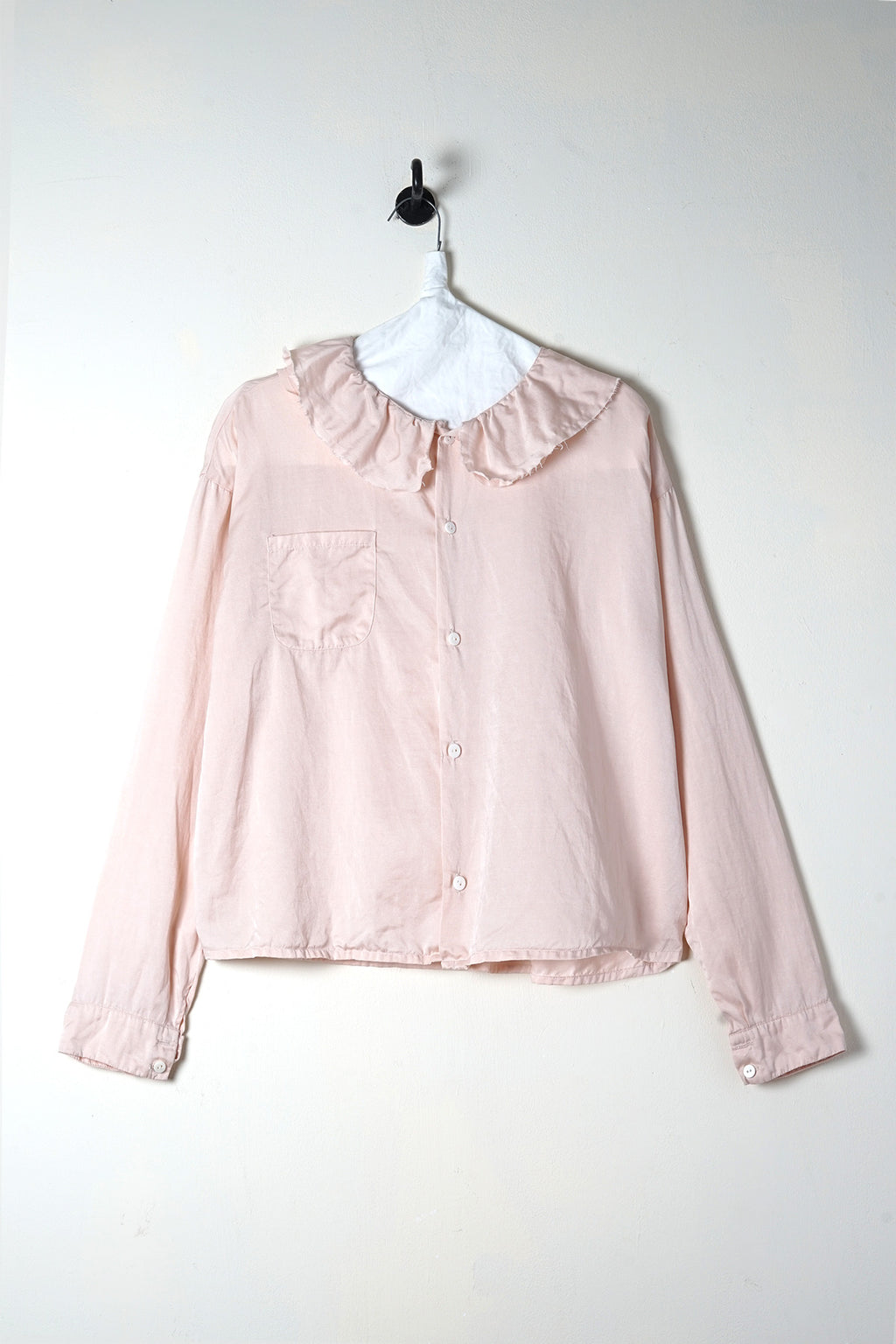 puckered collar blouse silk cotton satin