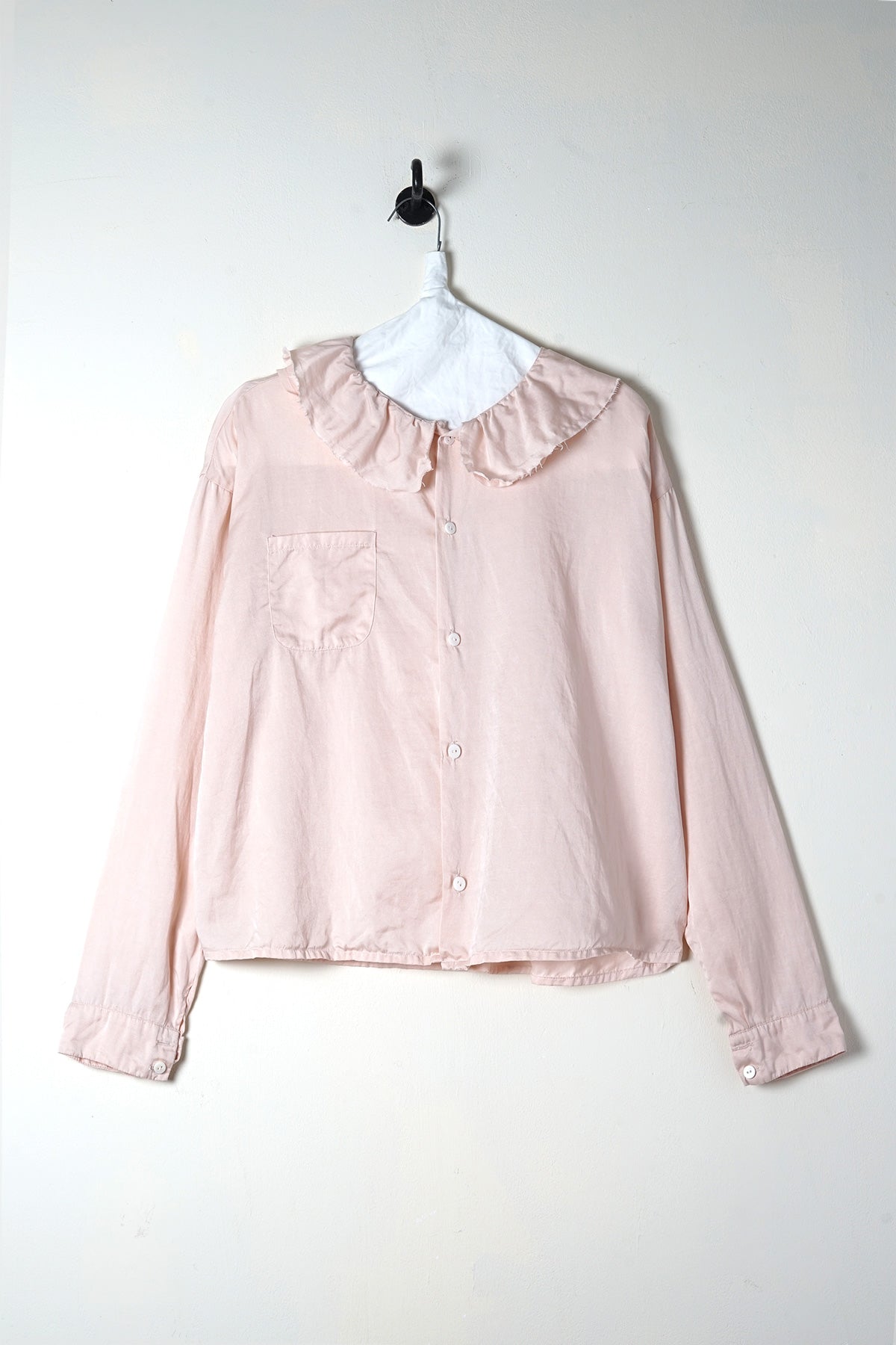 puckered collar blouse silk cotton satin
