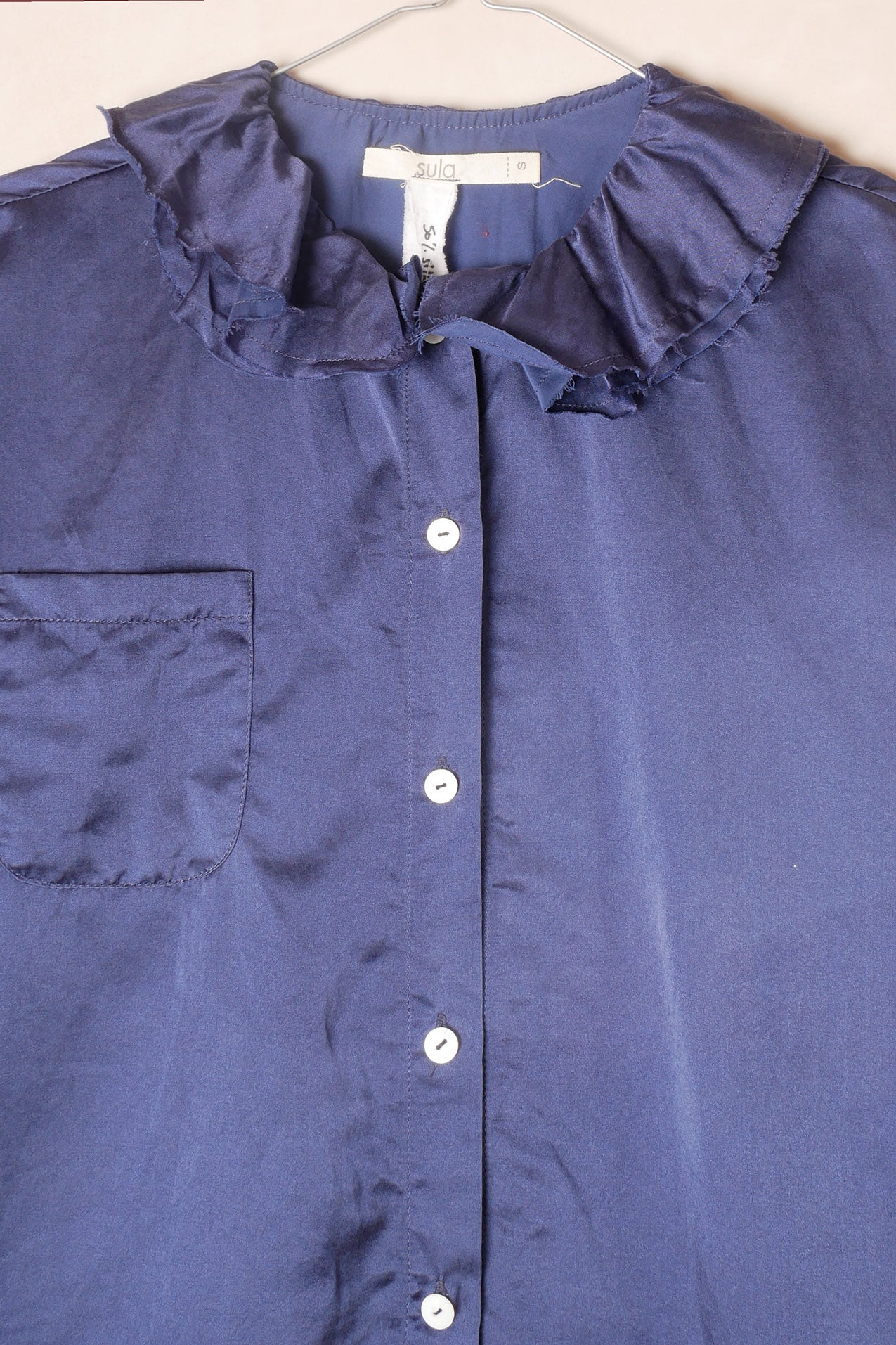puckered collar blouse silk cotton satin