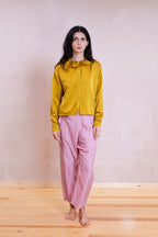 puckered collar blouse silk cotton satin