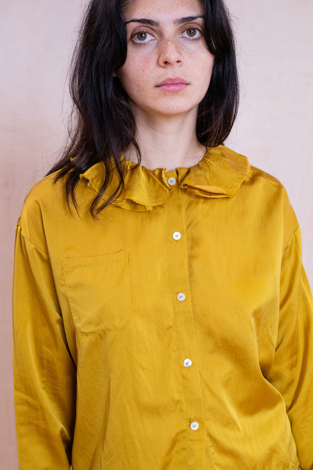 puckered collar blouse silk cotton satin