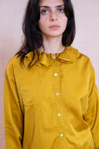 puckered collar blouse silk cotton satin