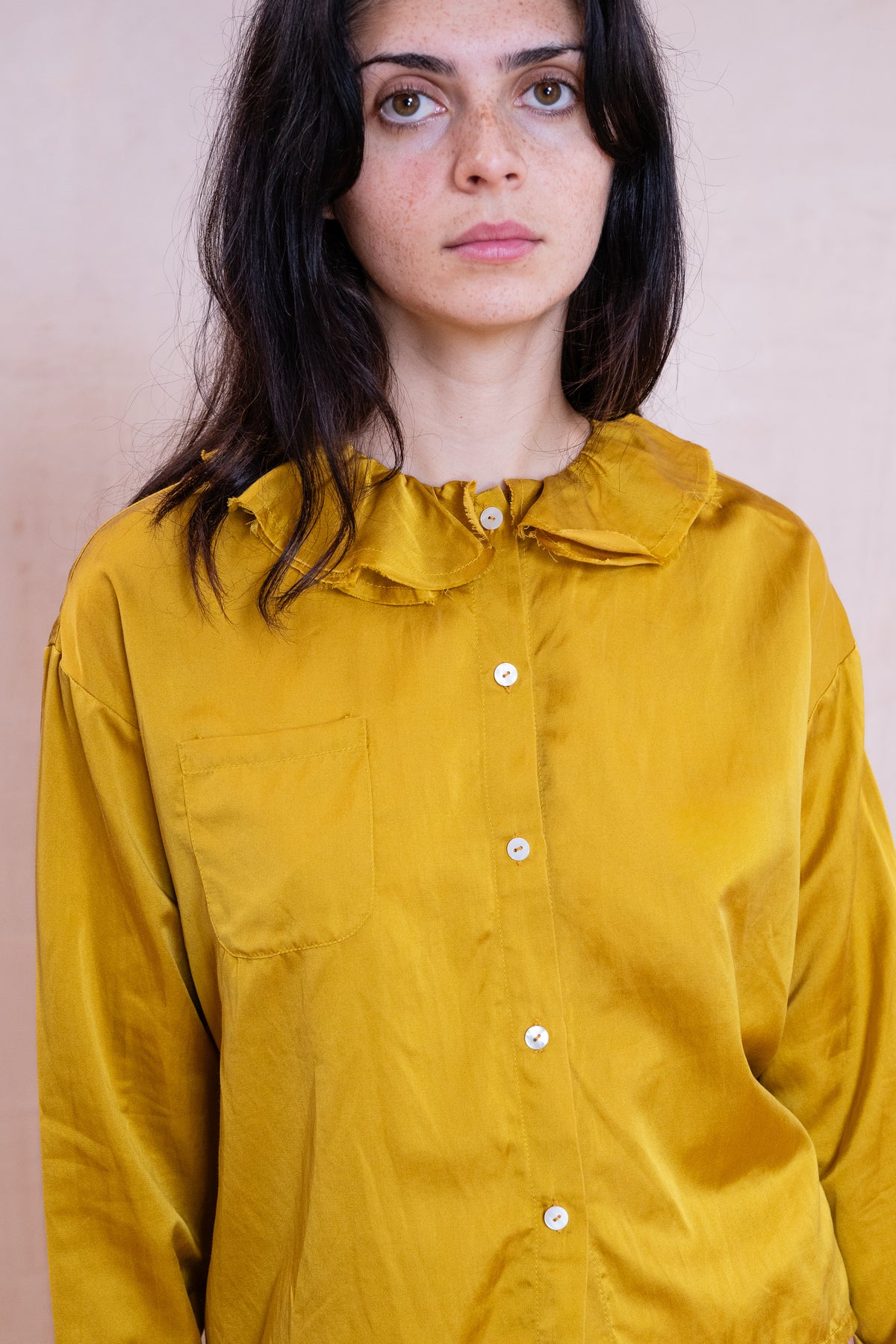 puckered collar blouse silk cotton satin