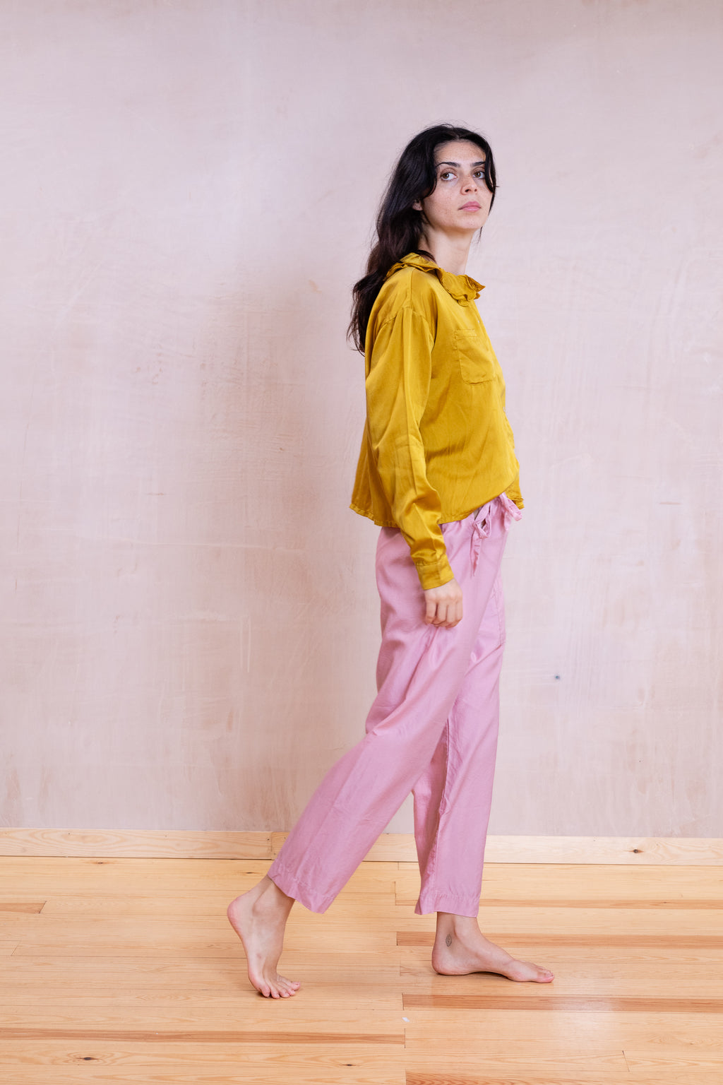 puckered collar blouse silk cotton satin