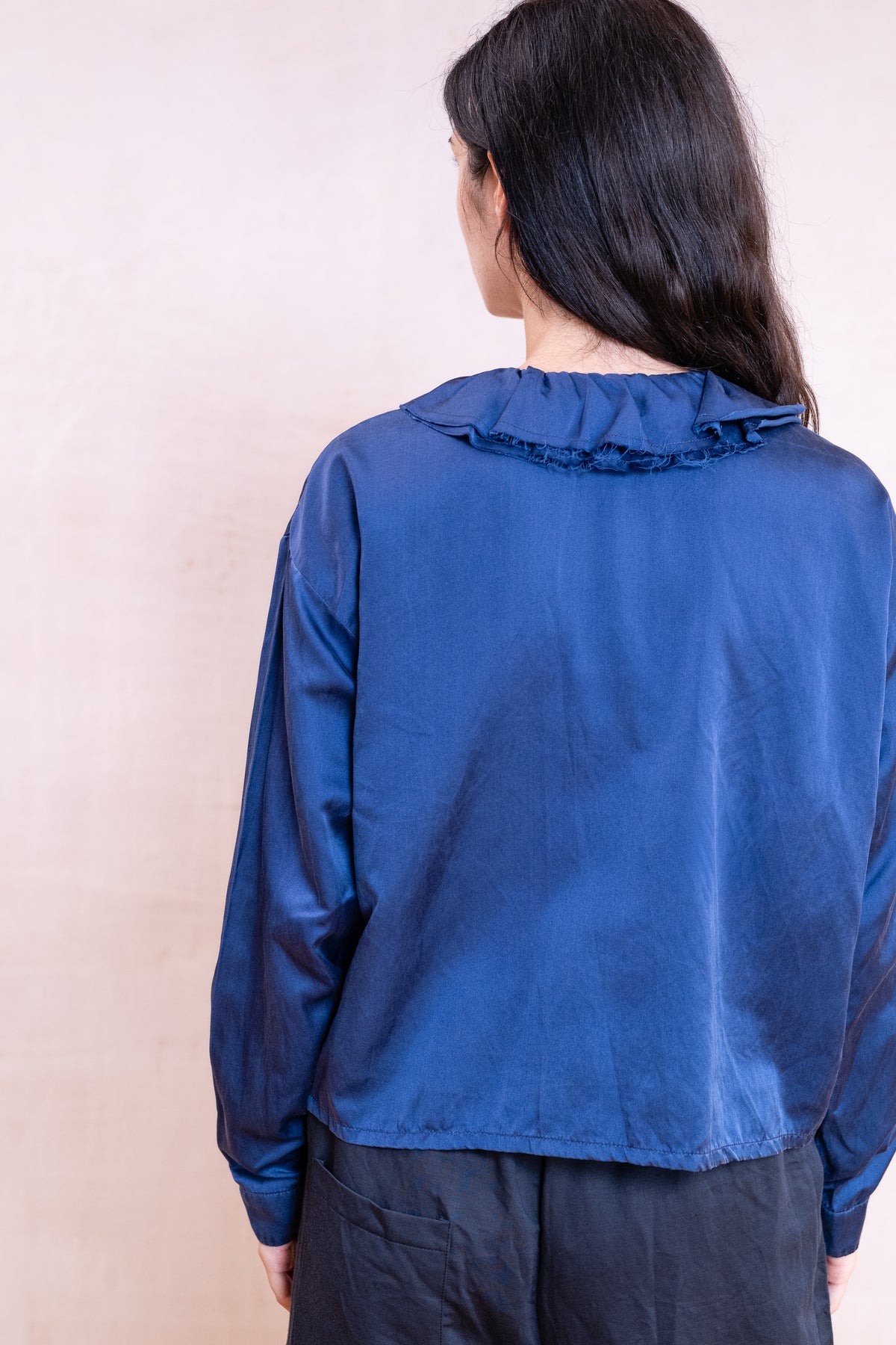 puckered collar blouse silk cotton satin