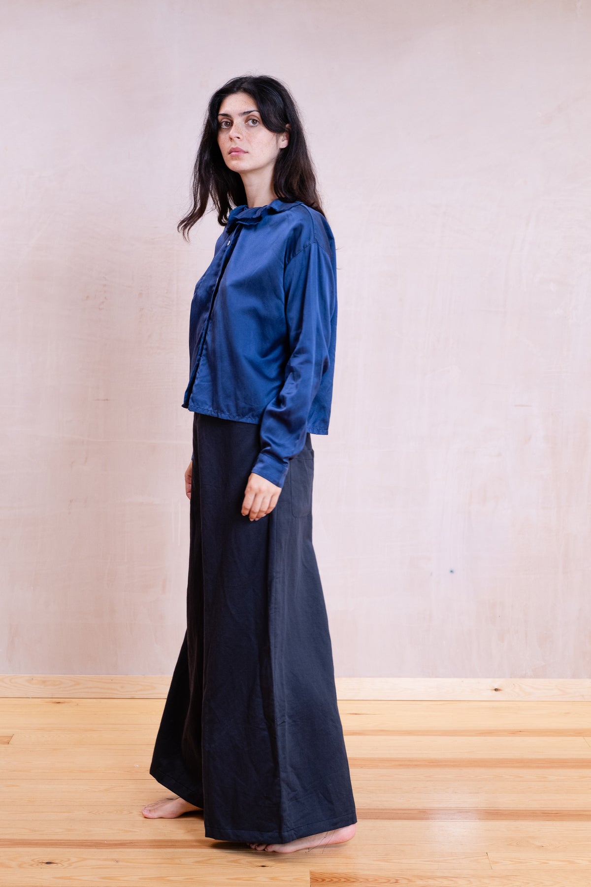 puckered collar blouse silk cotton satin