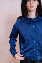 puckered collar blouse silk cotton satin
