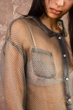 round collar shirt silk organza print
