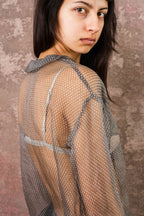 round collar shirt silk organza print
