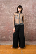 round collar shirt silk organza print
