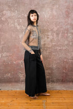 round collar shirt silk organza print
