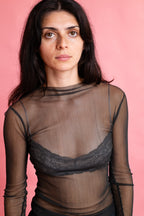 slash neck silk tulle tee