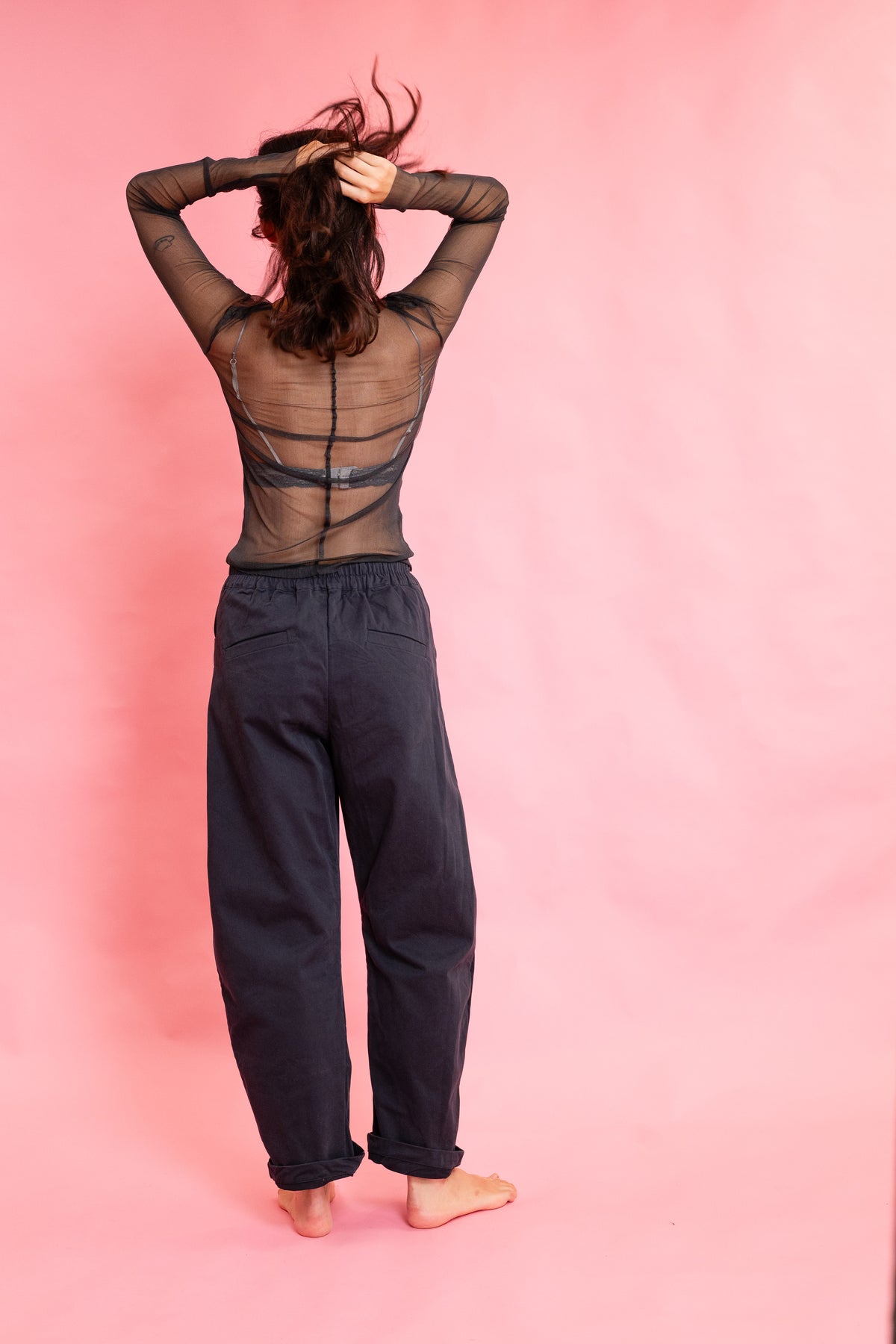 slash neck silk tulle tee