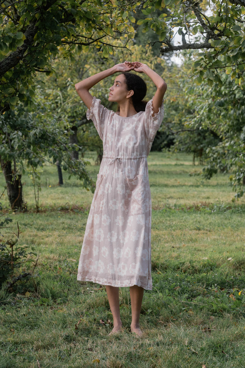 comfy pocket big flower printed cotton dress