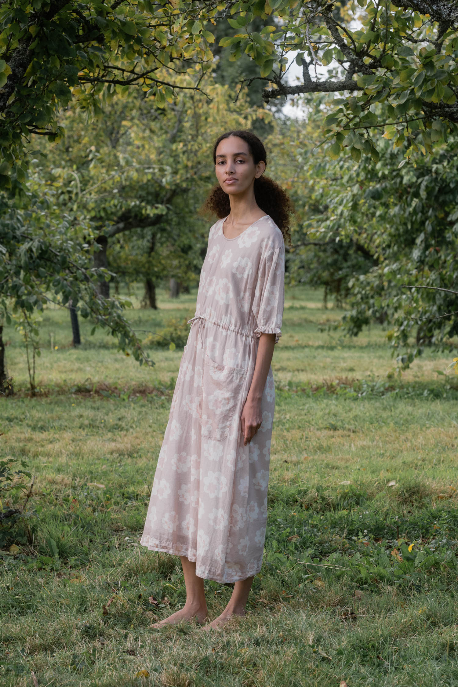 comfy pocket big flower printed cotton dress