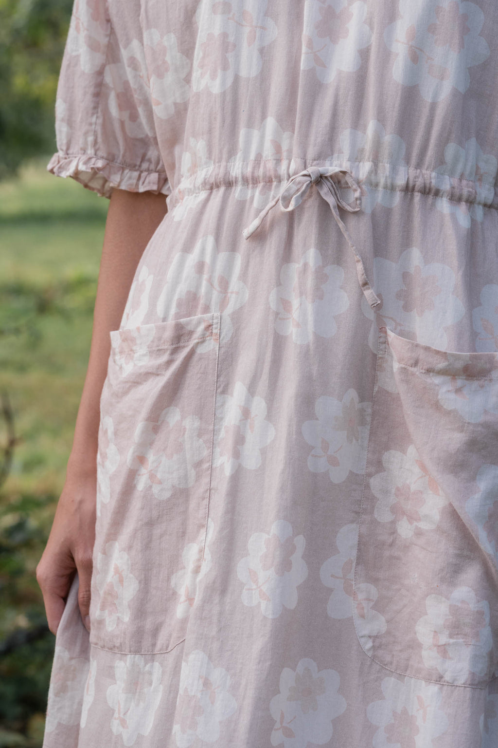 comfy pocket big flower printed cotton dress