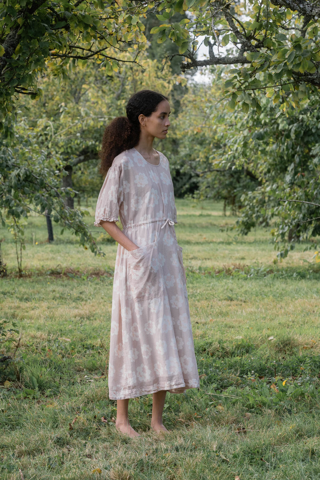 comfy pocket big flower printed cotton dress