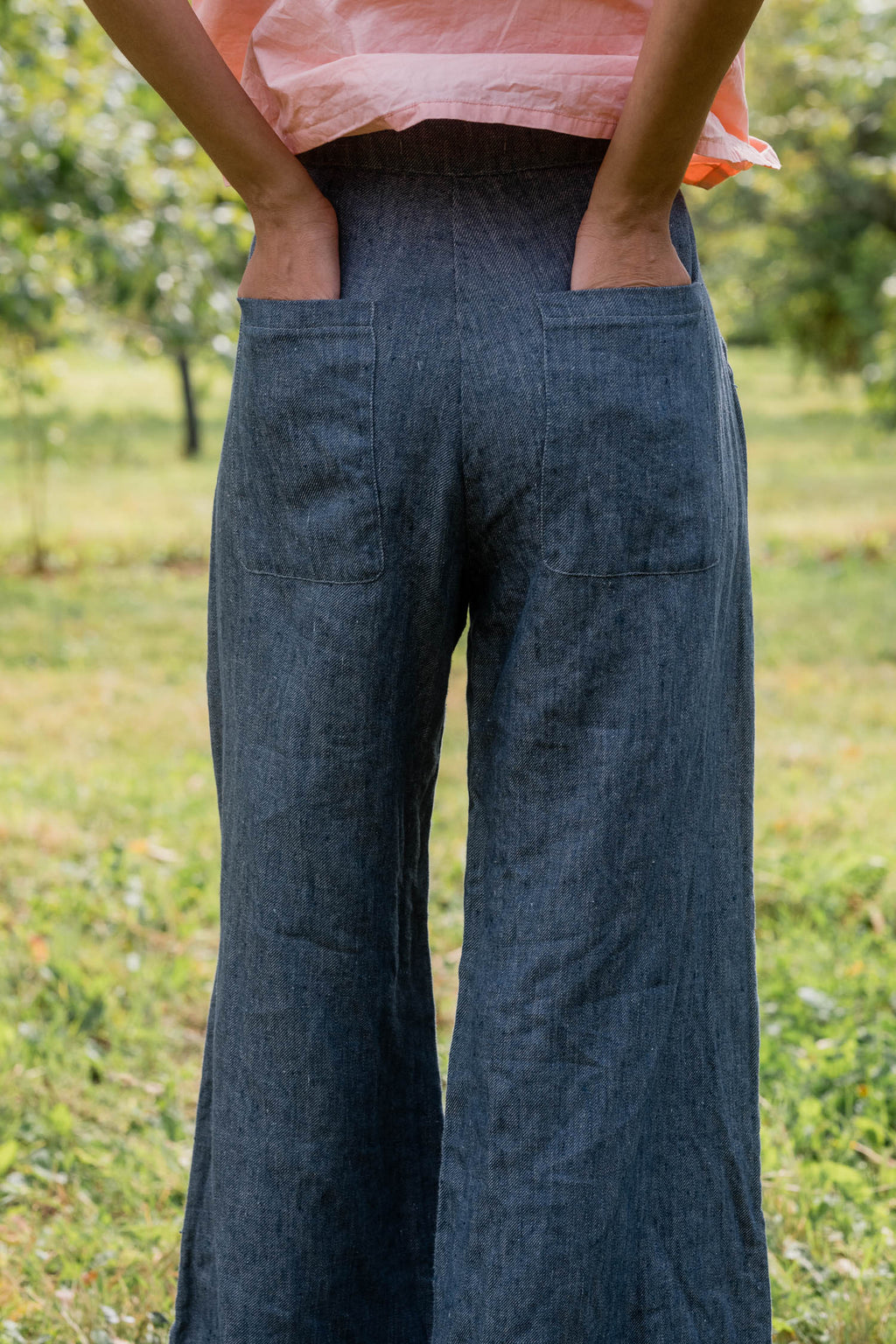 sale flare pants linen denim