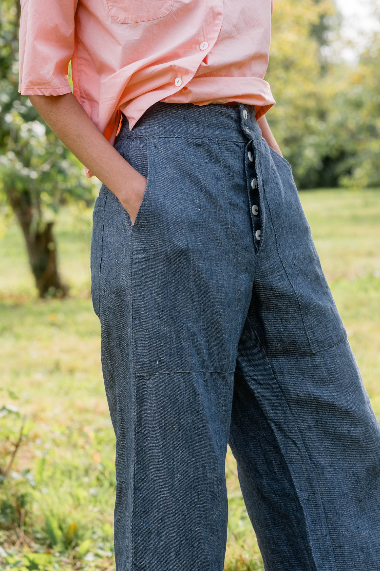 sale flare pants linen denim