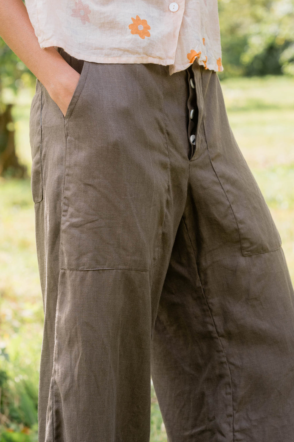 sale flare pants linen twill