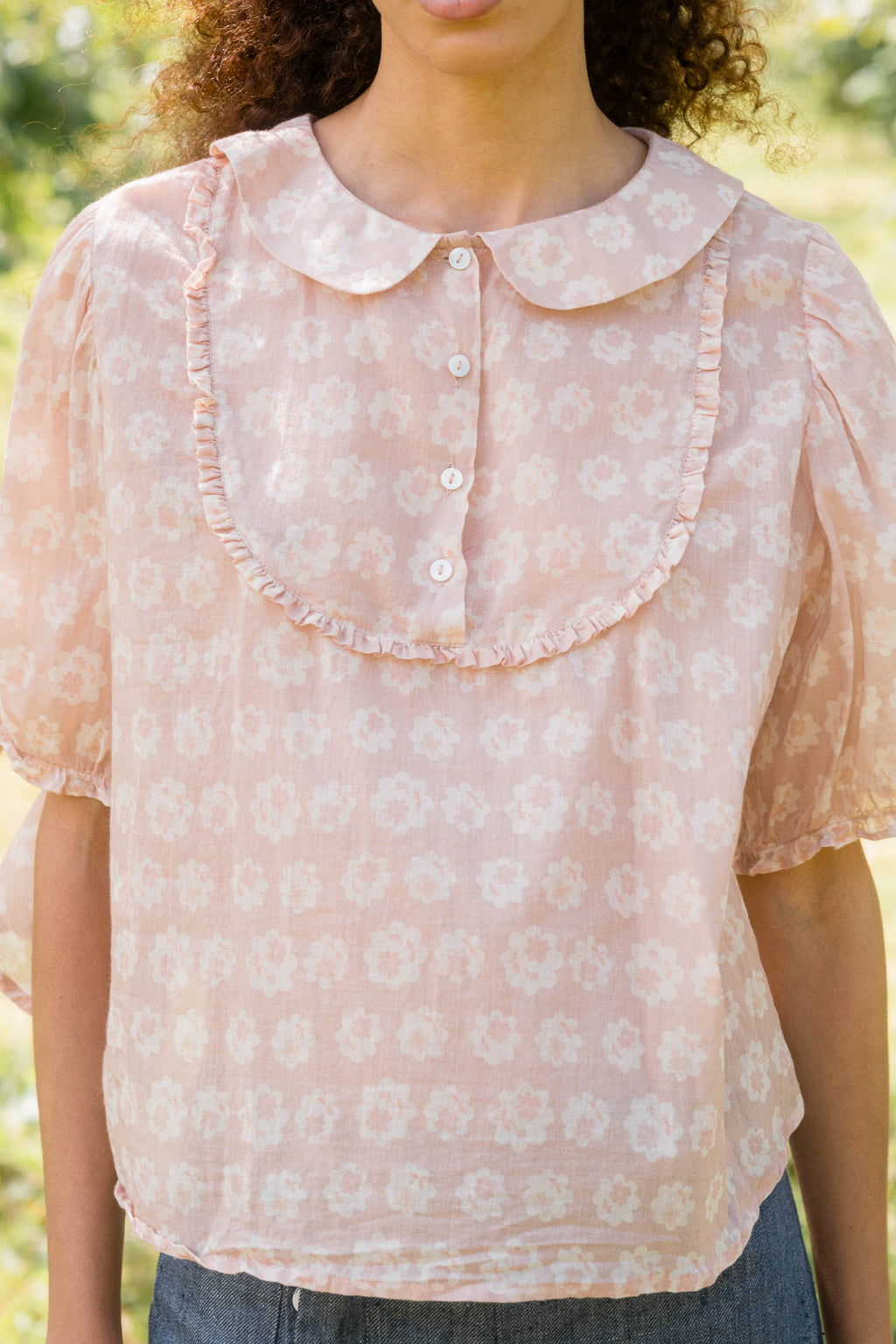 sale print frill yoke blouse small flower