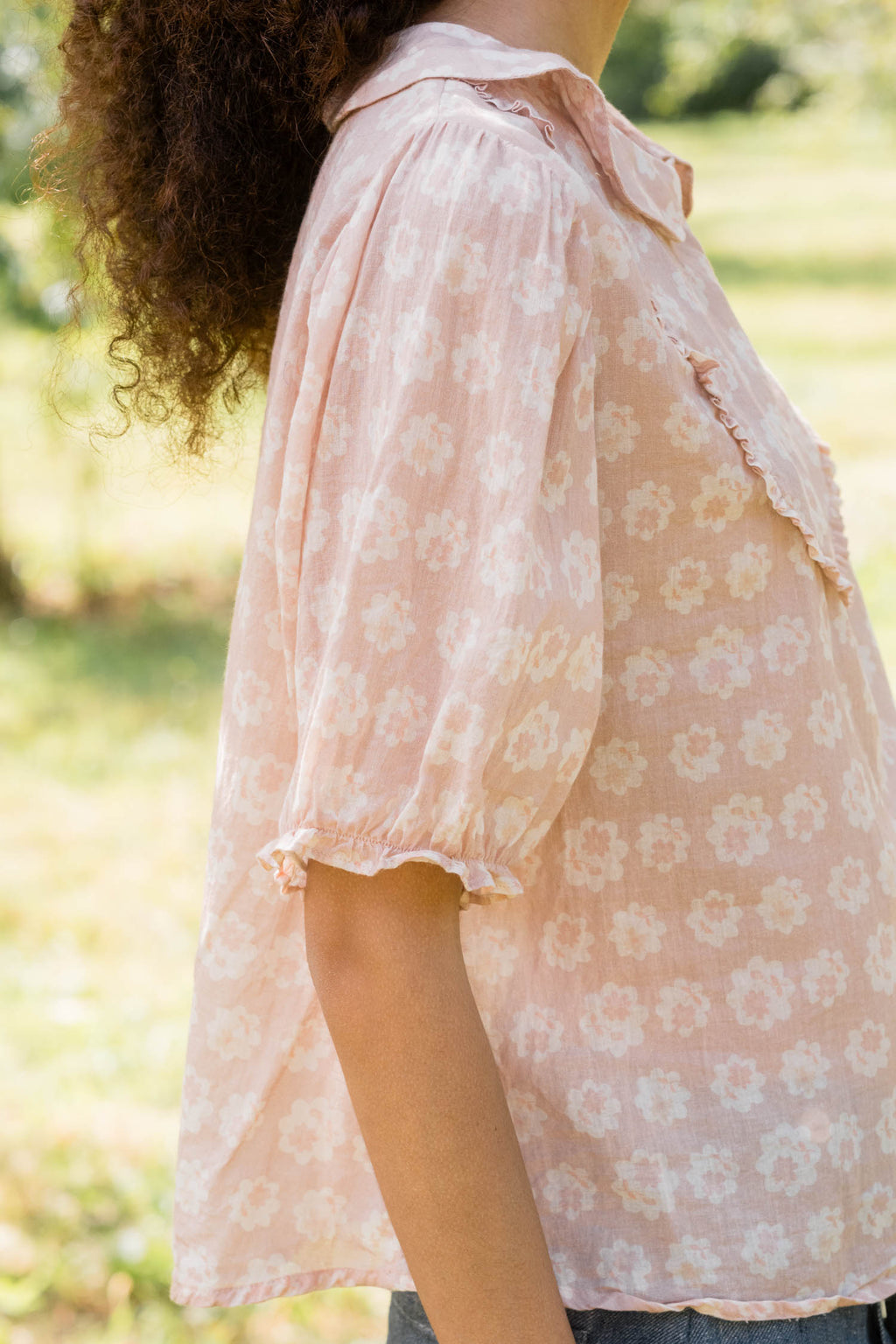 sale print frill yoke blouse small flower