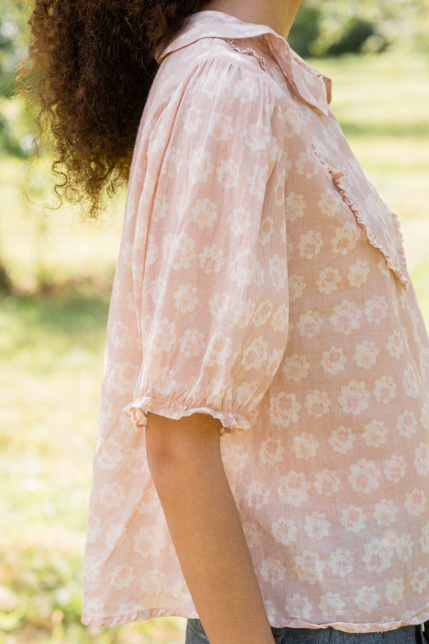 sale print frill yoke blouse small flower