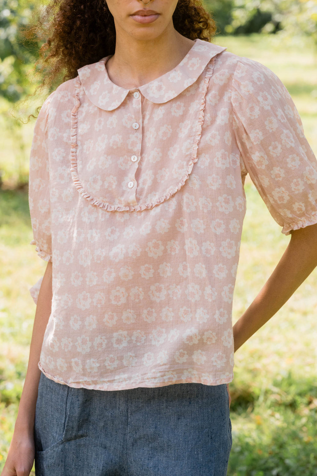 sale print frill yoke blouse small flower