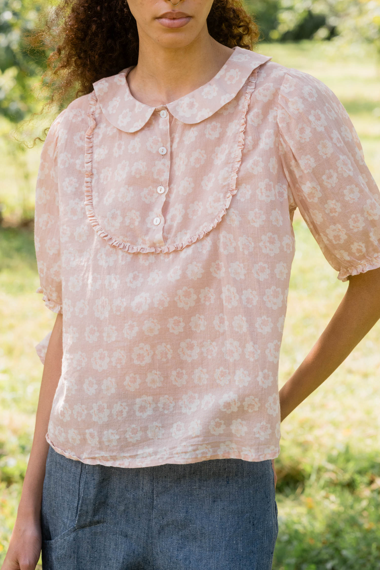 sale print frill yoke blouse small flower