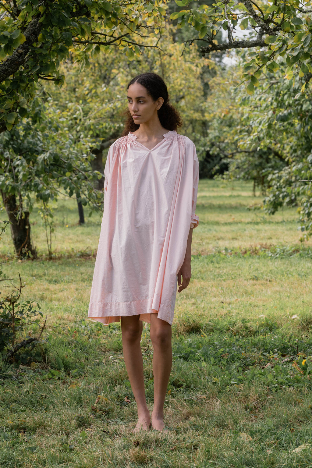 gathered dress cotton tiny check