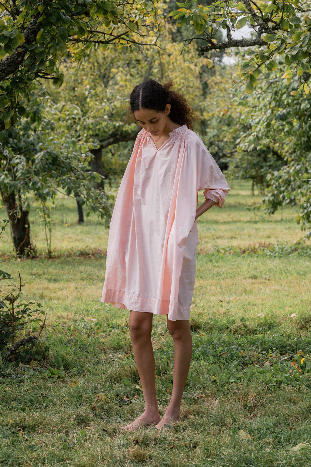gathered dress cotton tiny check