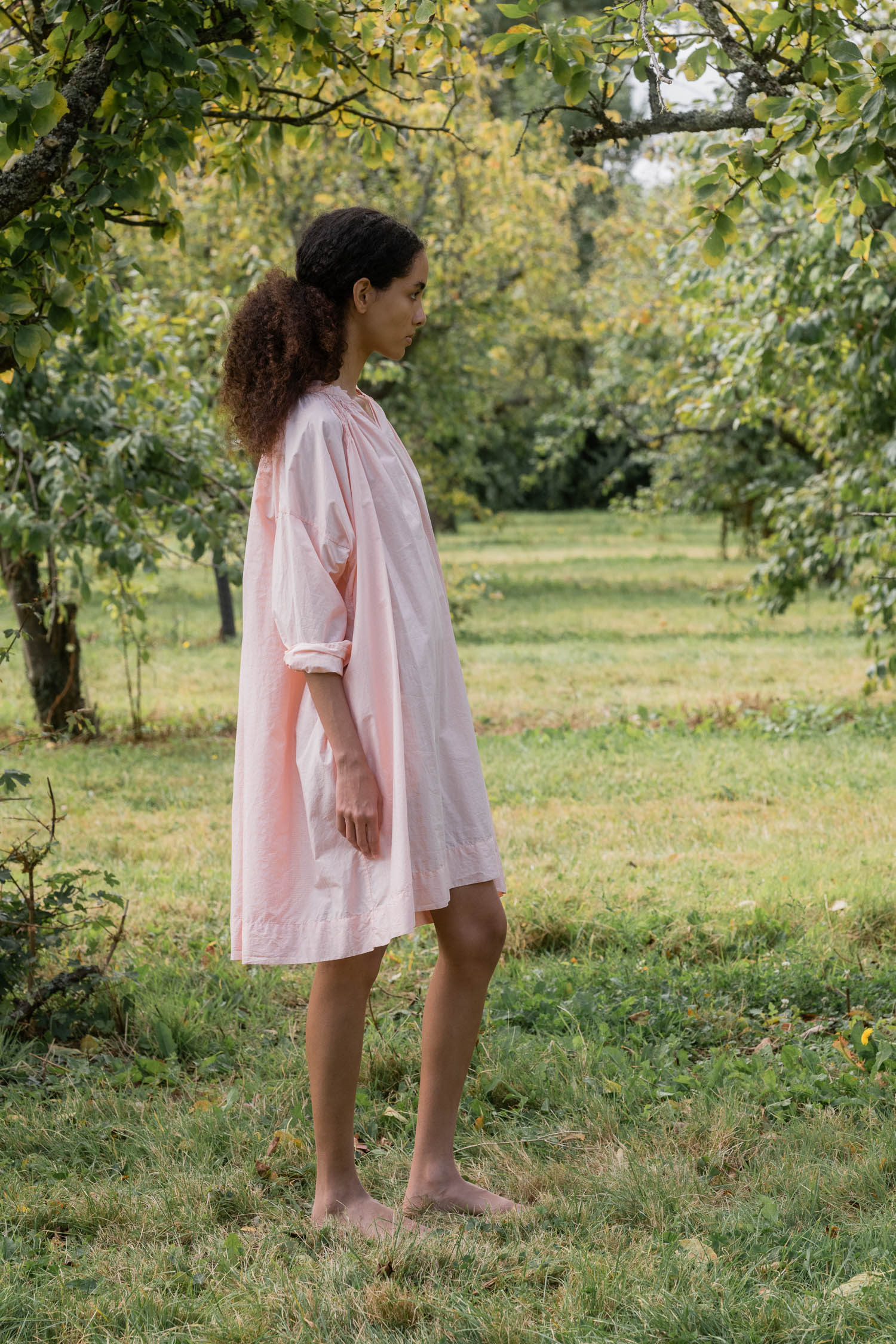 gathered dress cotton tiny check