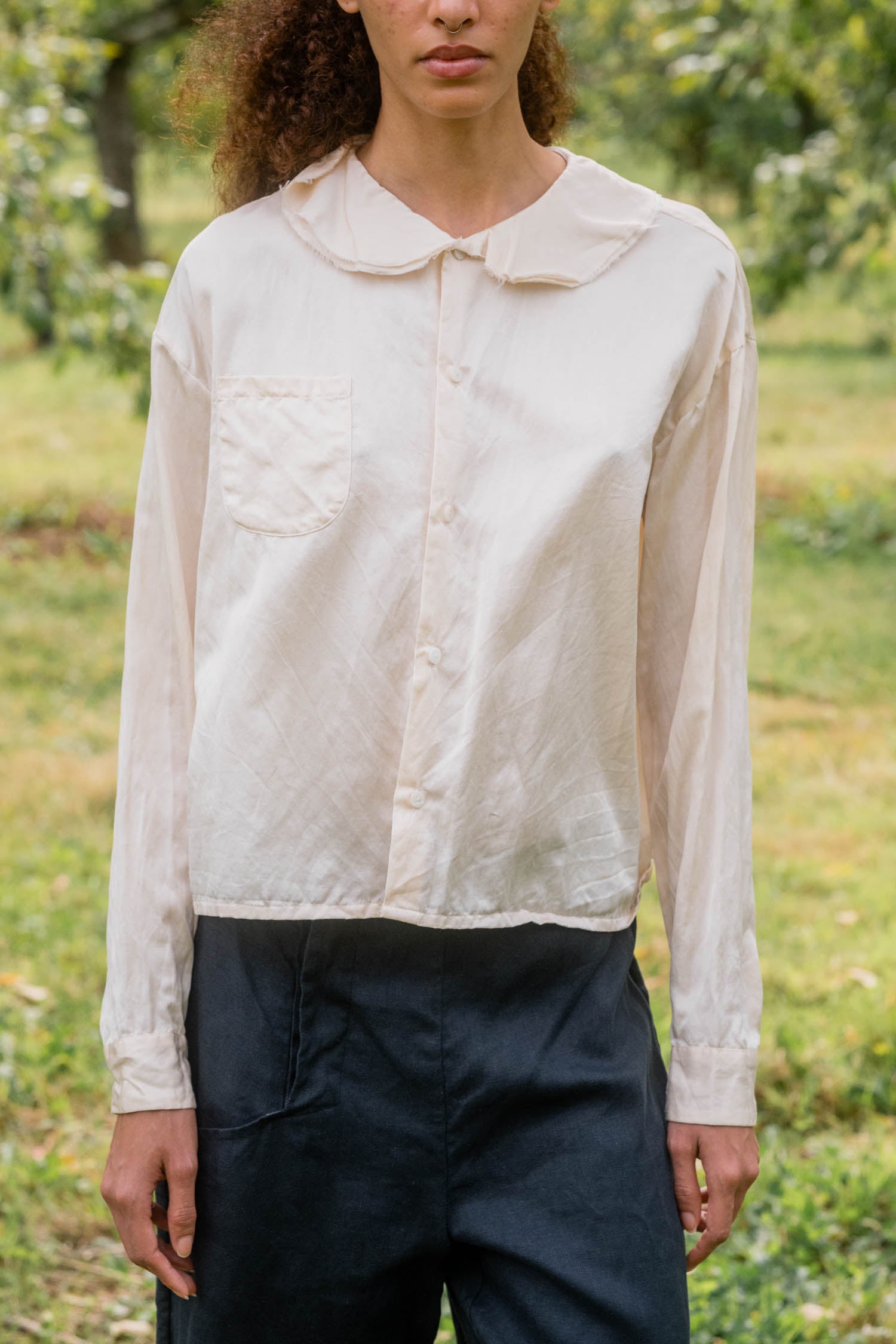 sale round collar blouse silk cotton satin