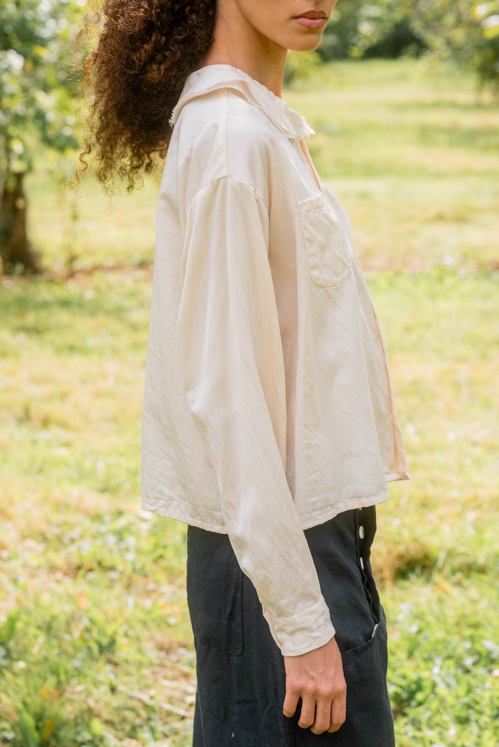sale round collar blouse silk cotton satin