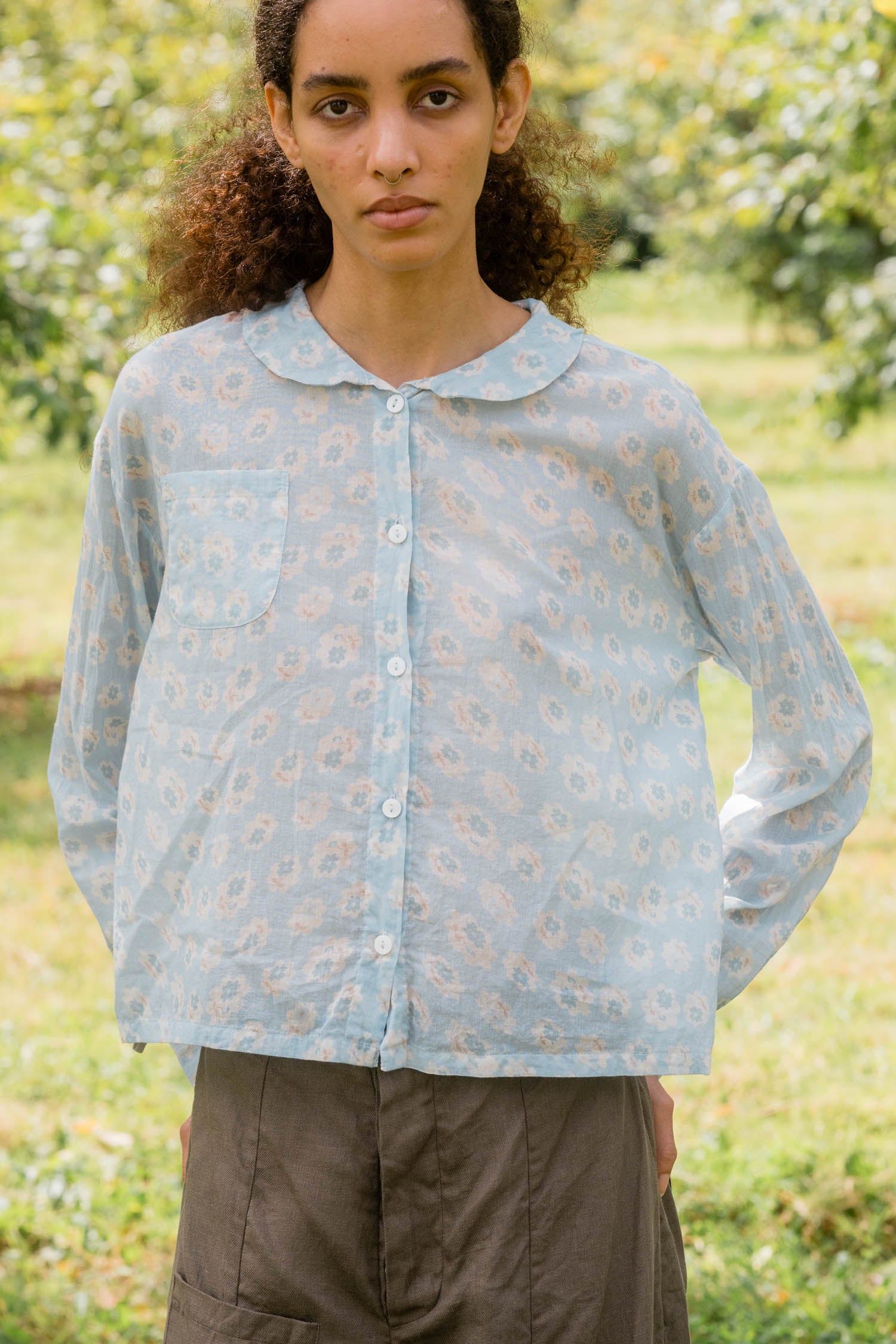sale round collar blouse cotton voile small print