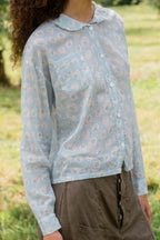 sale round collar blouse cotton voile small print
