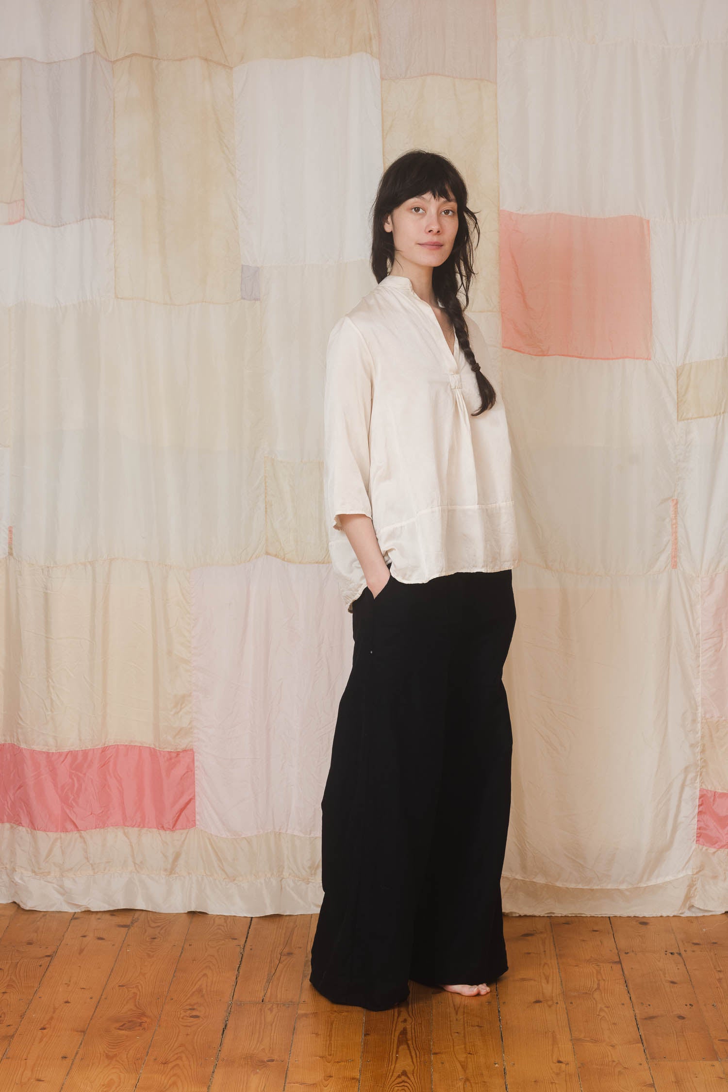 sunny shirt long silk cotton satin