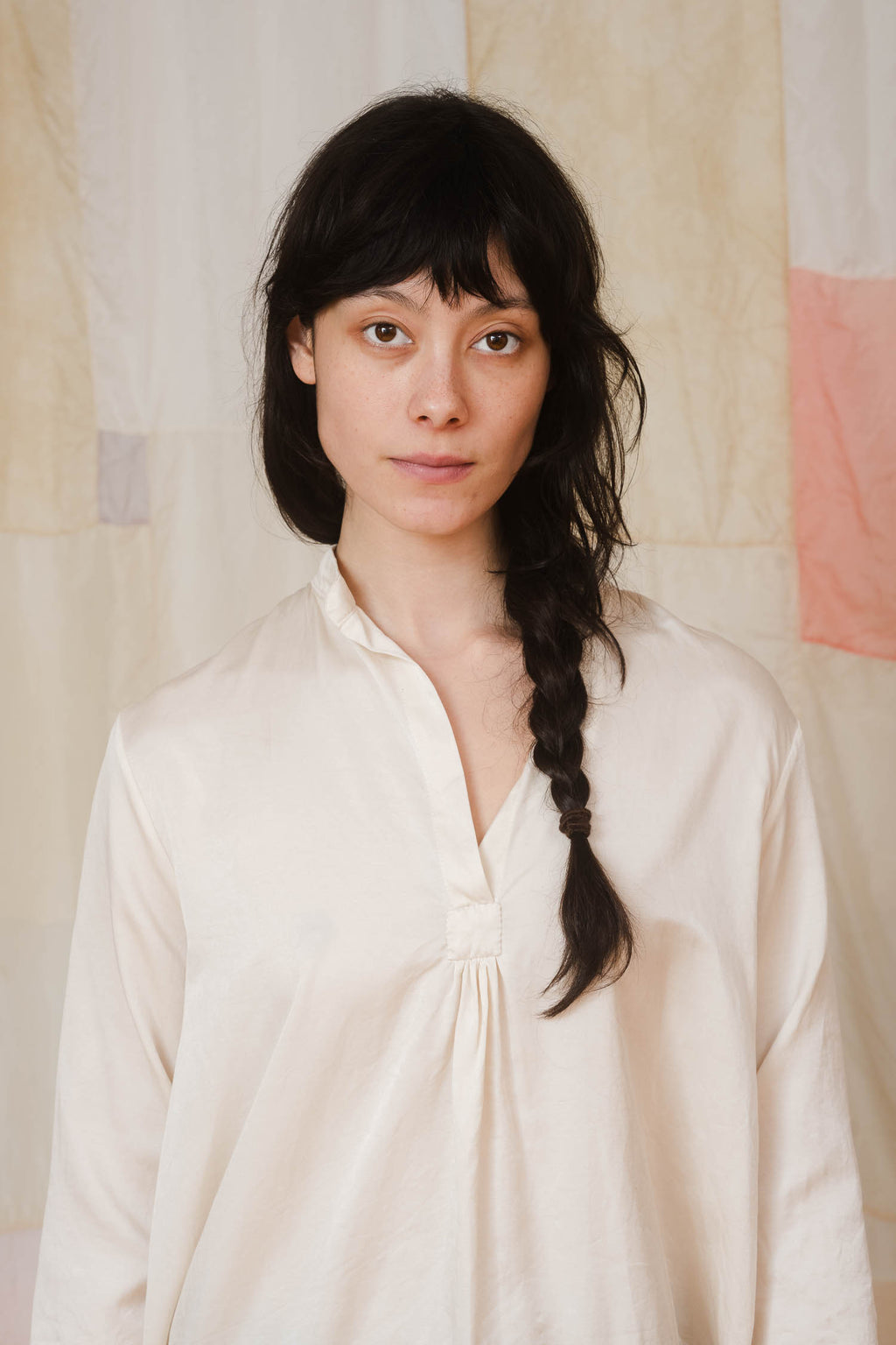 sunny shirt long silk cotton satin