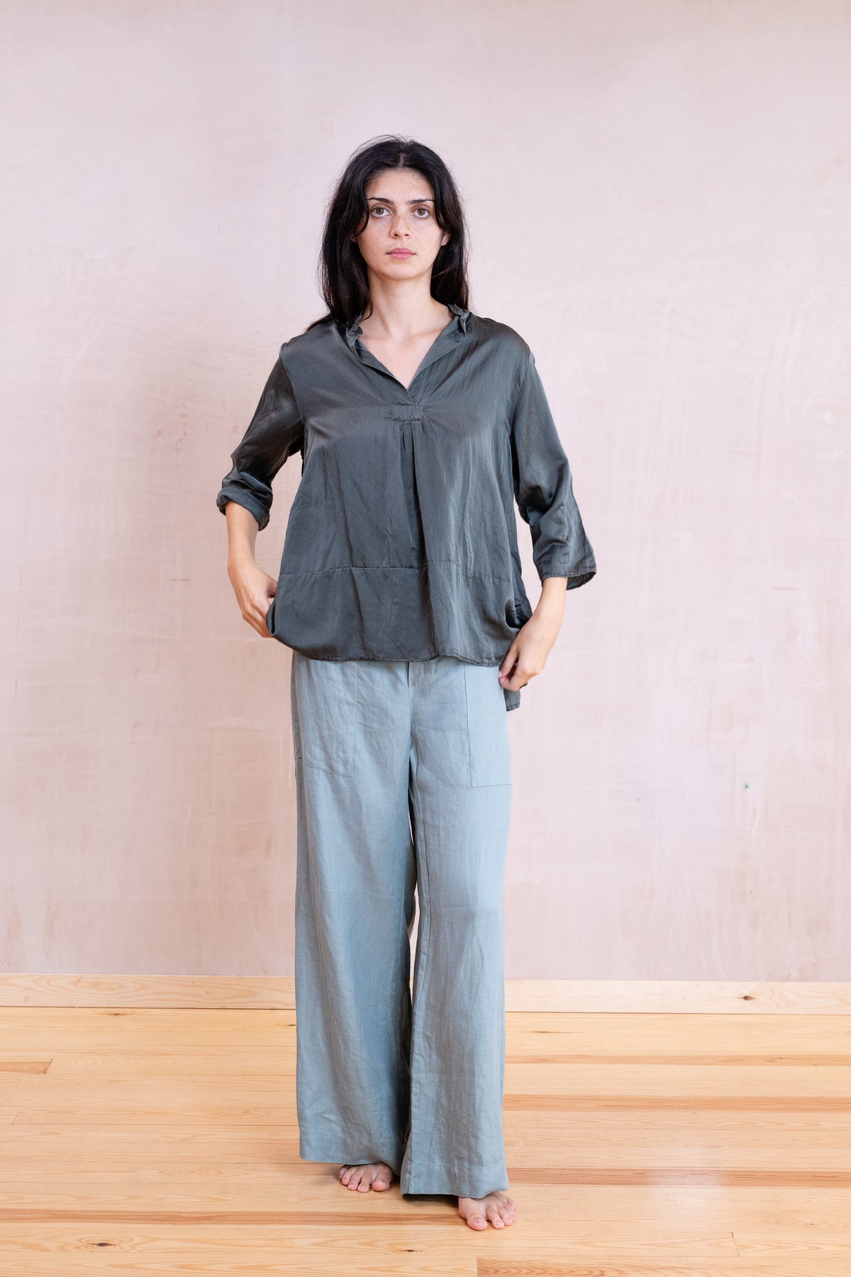 sunny shirt long silk cotton satin