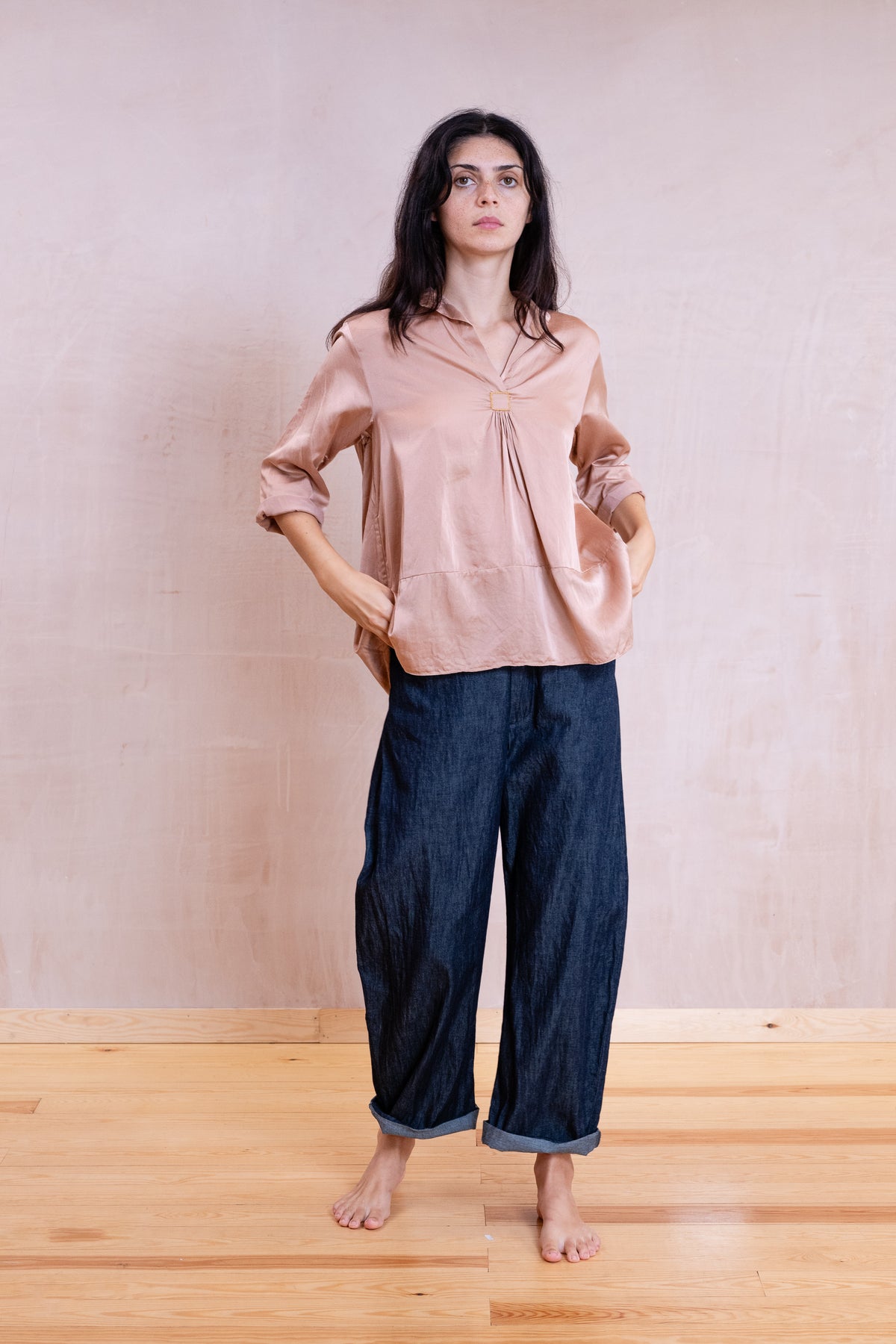 sunny shirt long silk cotton satin